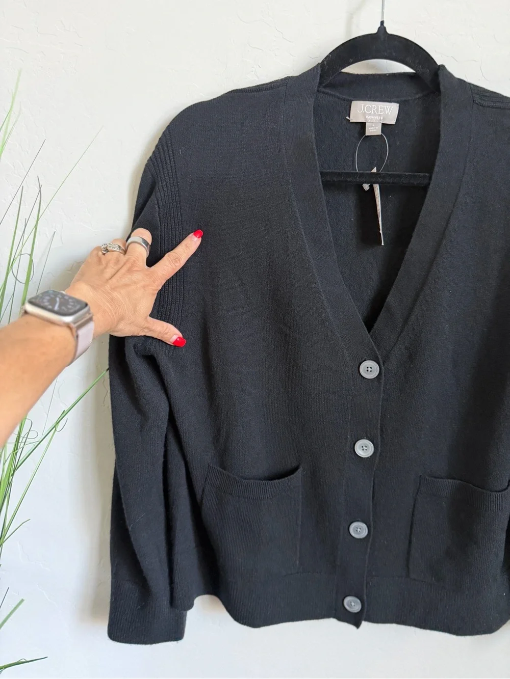 J.Crew 100% Cashmere Black V-Neck Button Cardigan Sweater Size Small
